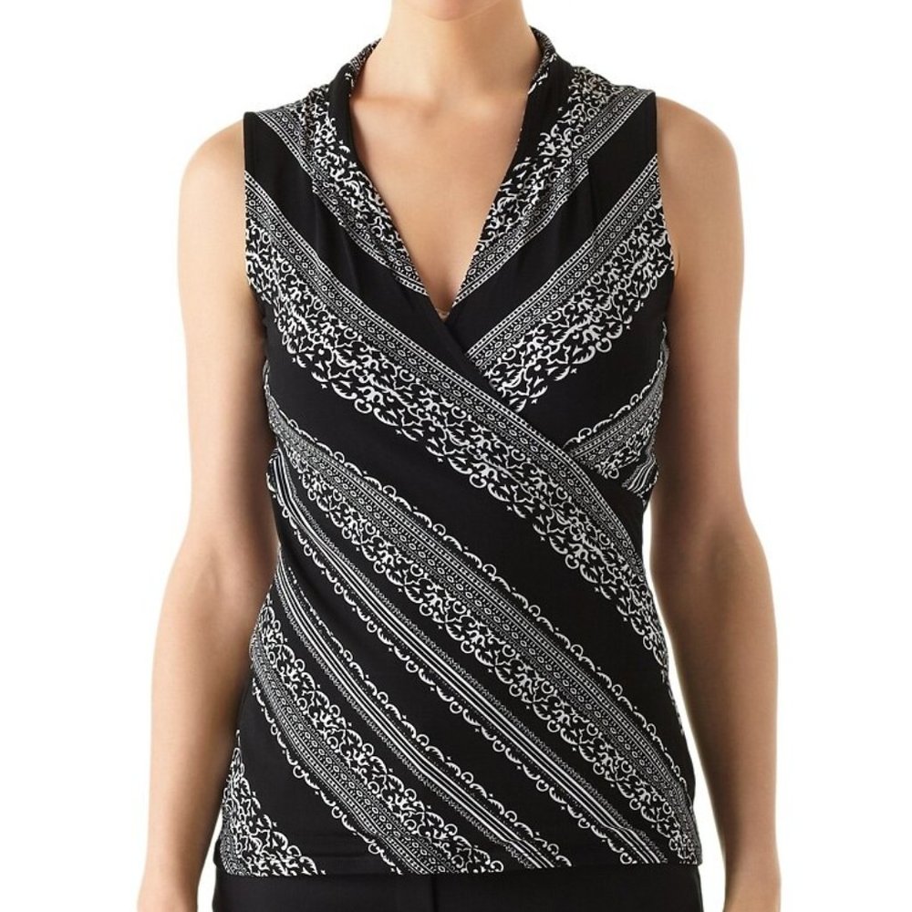 WHBM Black/White Surplice Sleeveless Top Size XS